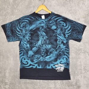 Vtg Cozumel Mexico Shirt Men XL Blue Black Yazbek Ocean Dolphin Fish Graphic AOP